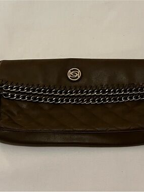 bebe Quilted Leather Chain-Trim Clutch - Brown